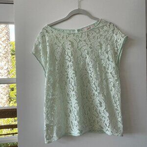 Ann Taylor Loft‎ Short-Sleeve Floral Lace Top in Mint Green, Size M